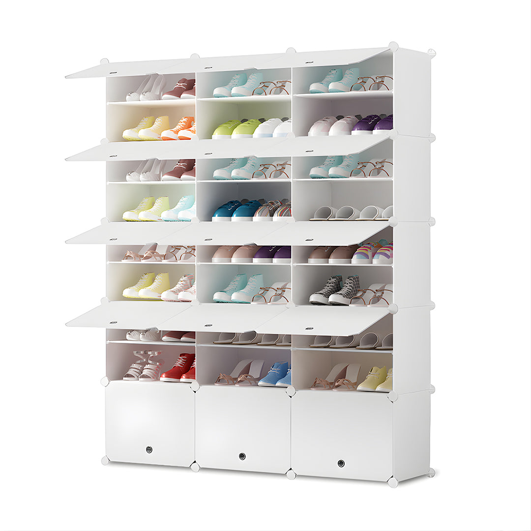 SOGA 9 Tier 3 Column White Shoe Rack Organizer Sneaker Footwear Storage Stackable Stand Cabinet Portable Wardrobe with Cover-0