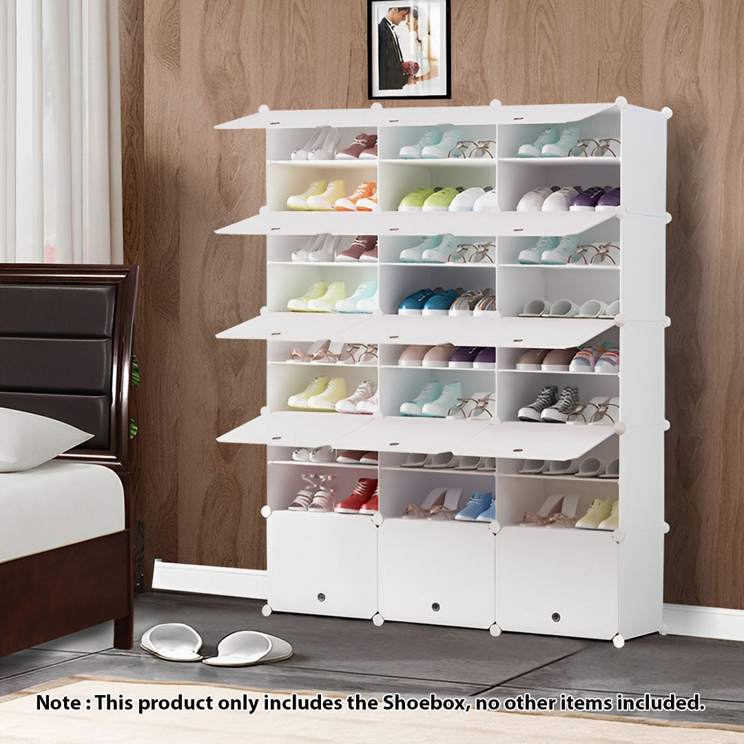 SOGA 9 Tier 3 Column White Shoe Rack Organizer Sneaker Footwear Storage Stackable Stand Cabinet Portable Wardrobe with Cover-1