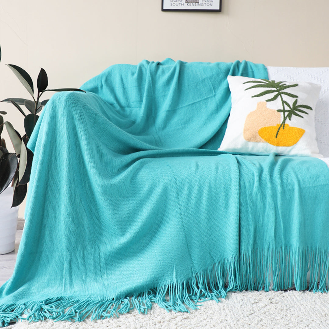 SOGA 2X Teal Acrylic Knitted Throw Blanket Solid Fringed Warm Cozy Woven Cover Couch Bed Sofa Home Decor-1