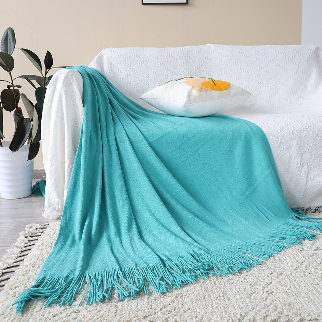SOGA 2X Teal Acrylic Knitted Throw Blanket Solid Fringed Warm Cozy Woven Cover Couch Bed Sofa Home Decor-2