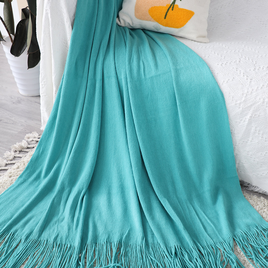 SOGA 2X Teal Acrylic Knitted Throw Blanket Solid Fringed Warm Cozy Woven Cover Couch Bed Sofa Home Decor-3