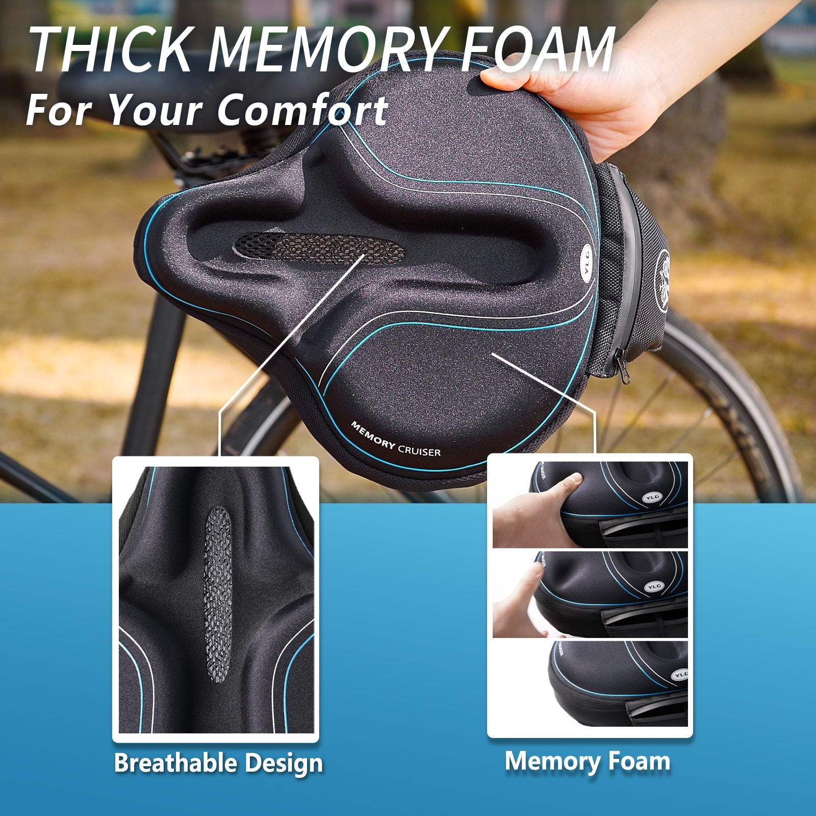 YCW 3, YLG Memory Foam Bike Seat Cover 11.8*11 in for Cycling Saddle-2