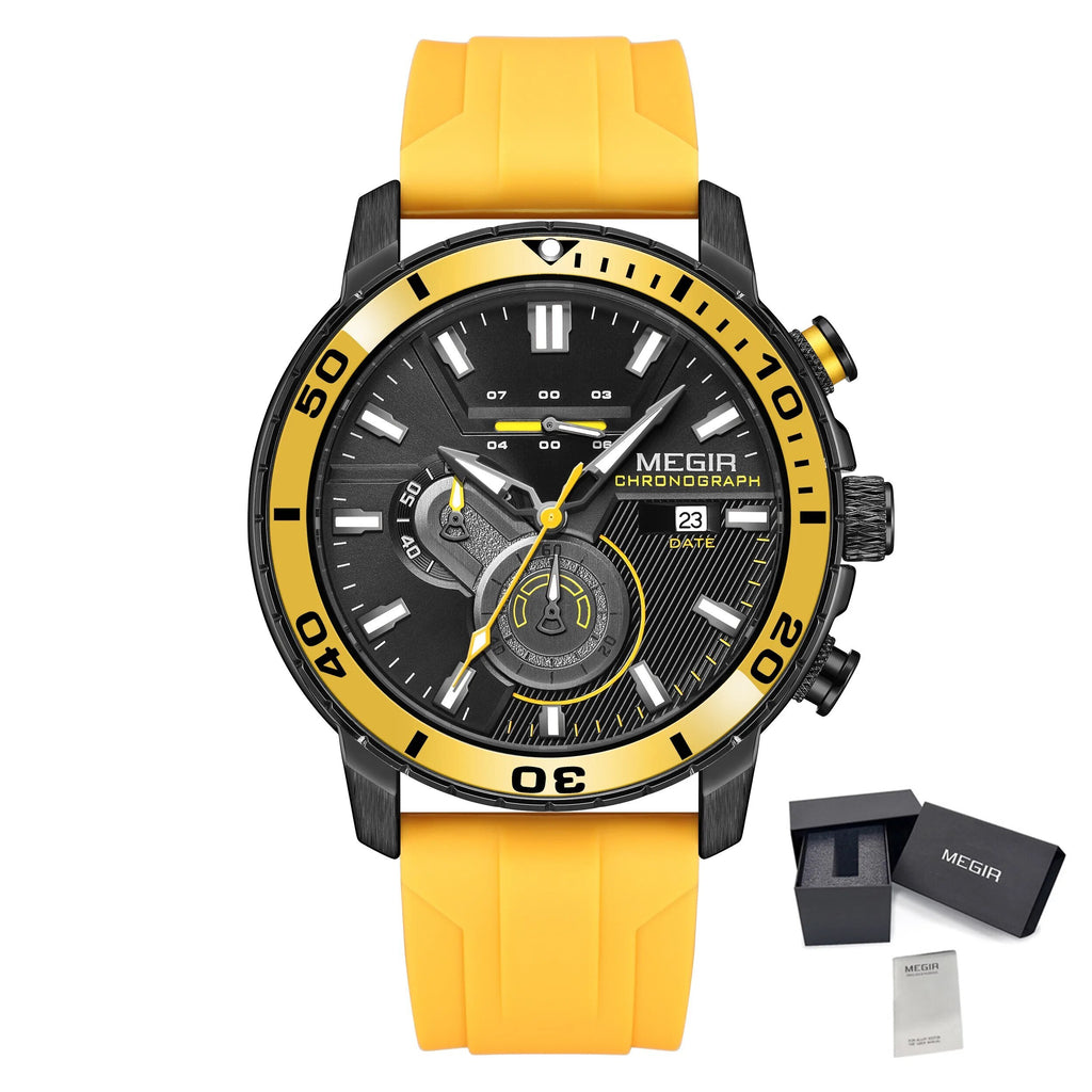 MEGIR Luxury Military Watches for Men Fashion Sport Quartz Wristwatch Waterproof Silicone Band Male Clock Chronograph with Date 2224-20