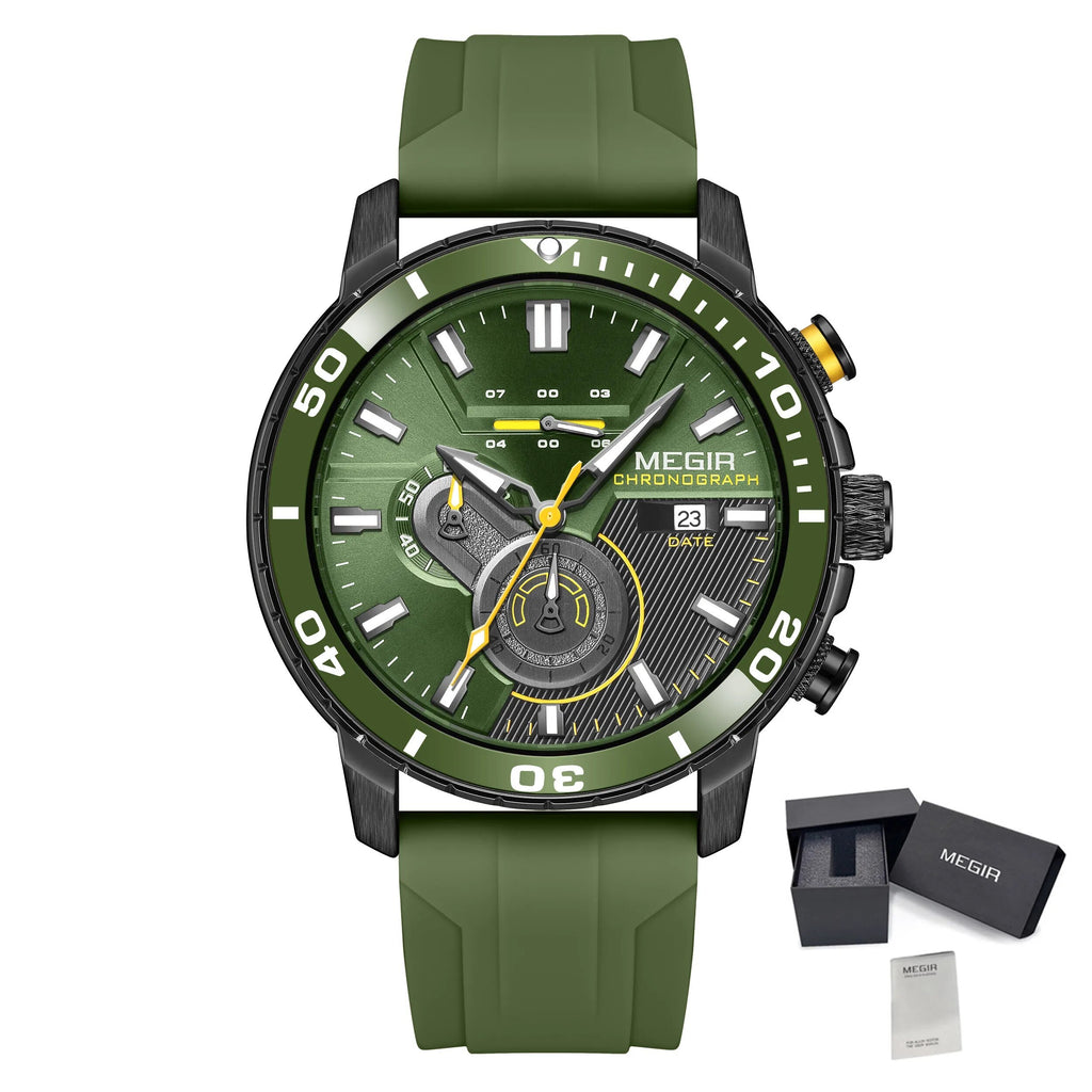 MEGIR Luxury Military Watches for Men Fashion Sport Quartz Wristwatch Waterproof Silicone Band Male Clock Chronograph with Date 2224-19