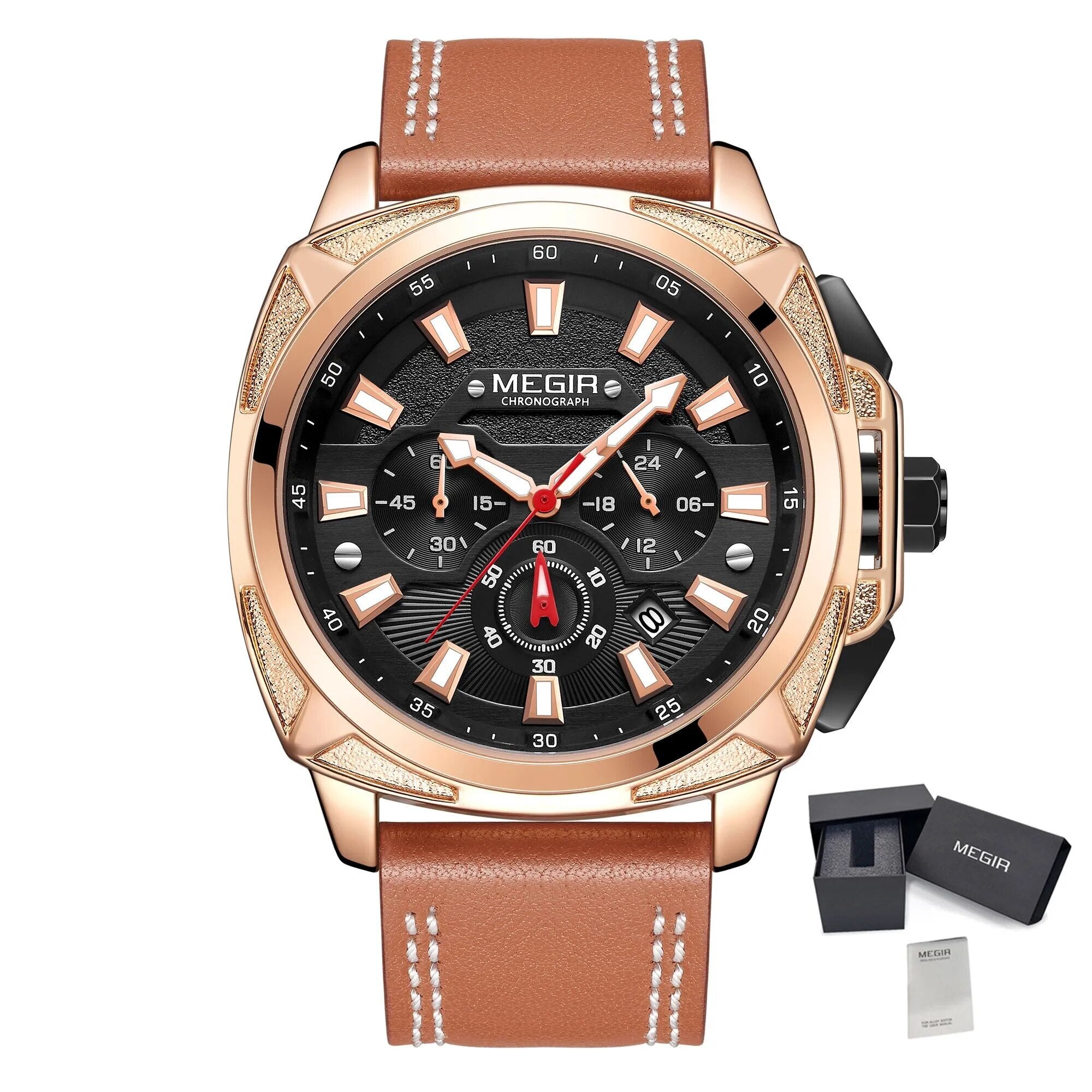 MEGIR Relogio Masculino Watches Men Fashion Leather Band Sports Military Watches Luxury Quartz Business Wristwatch Reloj Hombre 2128-12