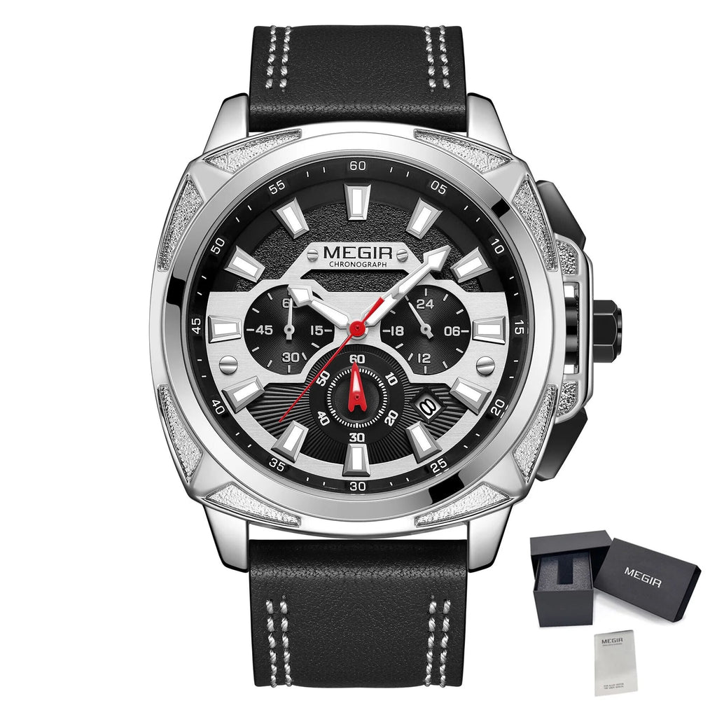 MEGIR Relogio Masculino Watches Men Fashion Leather Band Sports Military Watches Luxury Quartz Business Wristwatch Reloj Hombre 2128-13