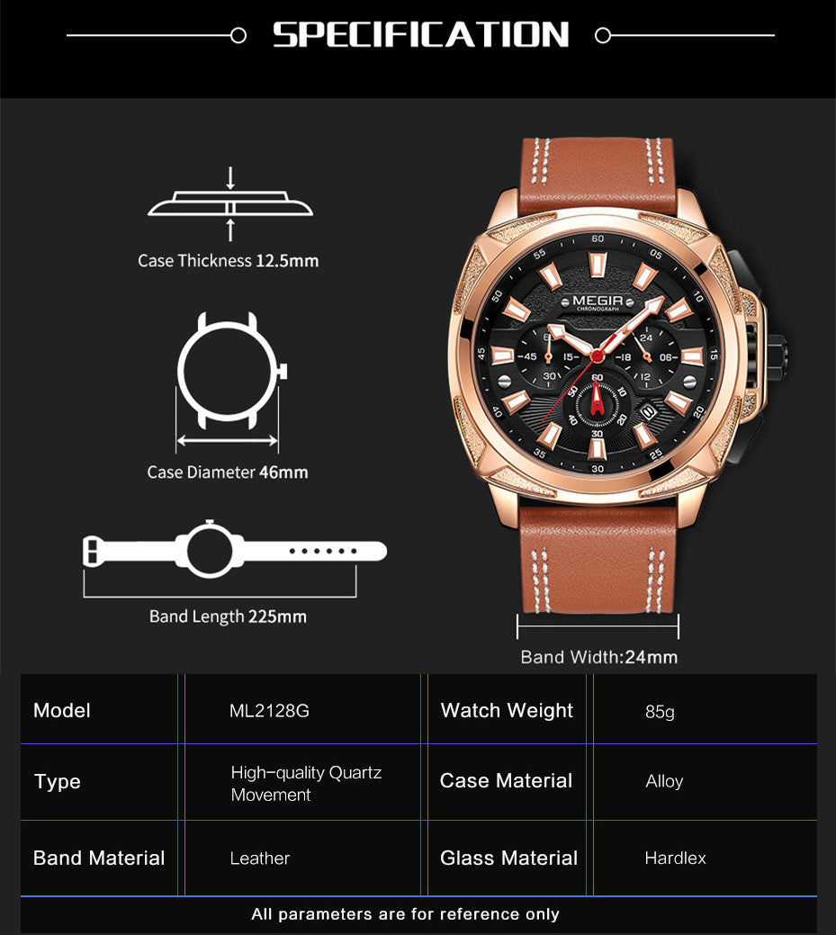 MEGIR Relogio Masculino Watches Men Fashion Leather Band Sports Military Watches Luxury Quartz Business Wristwatch Reloj Hombre 2128-8