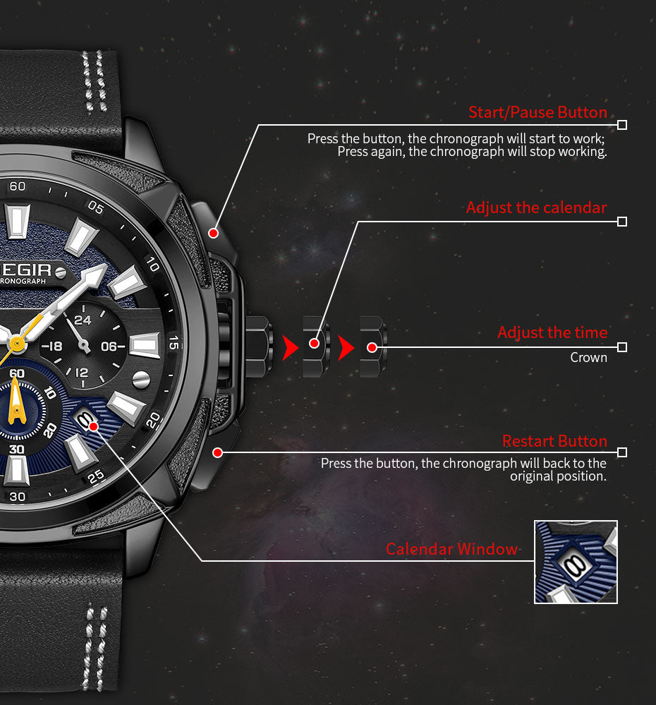 MEGIR Relogio Masculino Watches Men Fashion Leather Band Sports Military Watches Luxury Quartz Business Wristwatch Reloj Hombre 2128-6