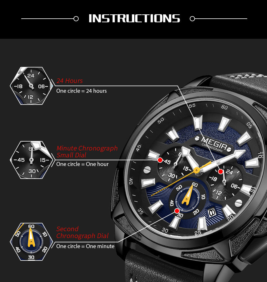 MEGIR Relogio Masculino Watches Men Fashion Leather Band Sports Military Watches Luxury Quartz Business Wristwatch Reloj Hombre 2128-7