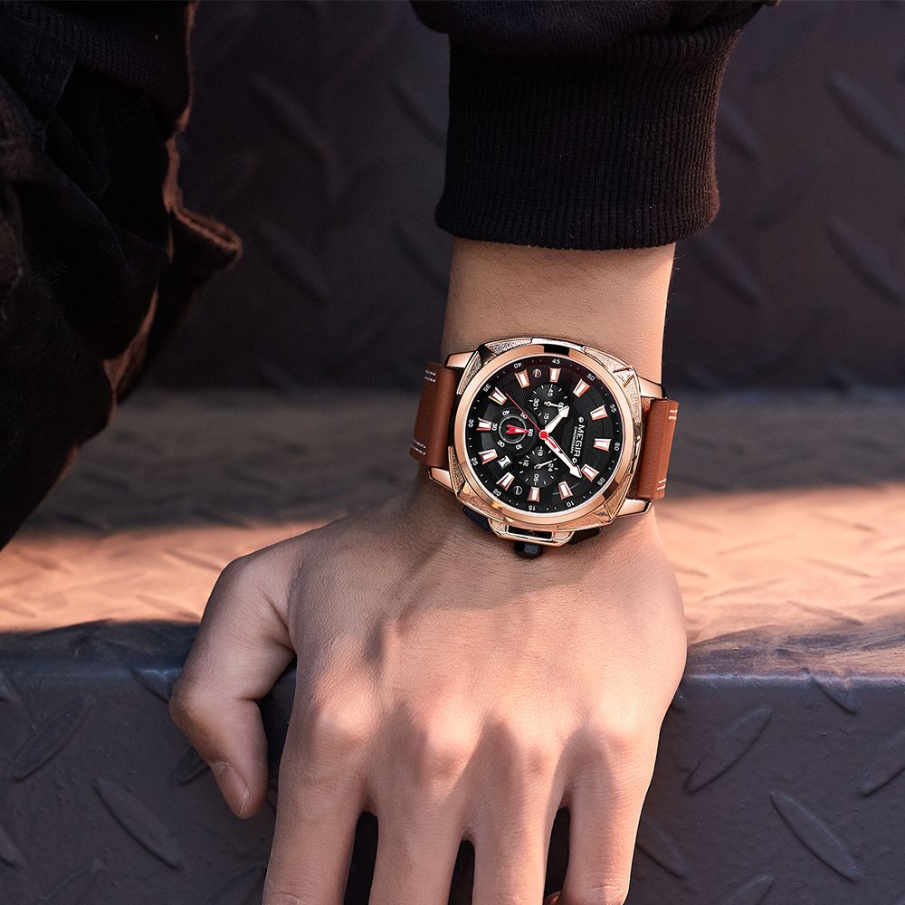 MEGIR Relogio Masculino Watches Men Fashion Leather Band Sports Military Watches Luxury Quartz Business Wristwatch Reloj Hombre 2128-2