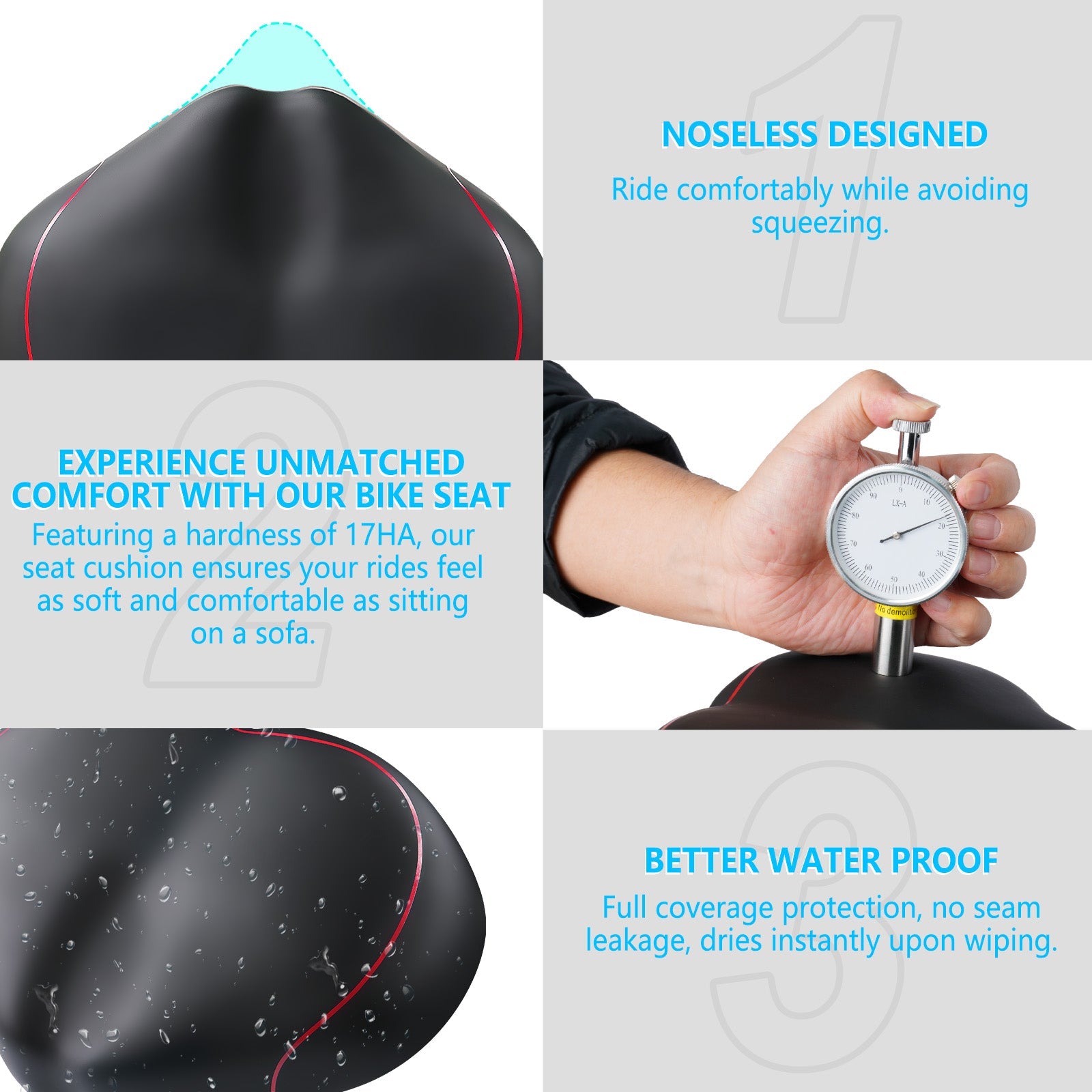 YN 6, Noseless Bike Seat for Men Women, IPX7 Waterproof, Red Line-4