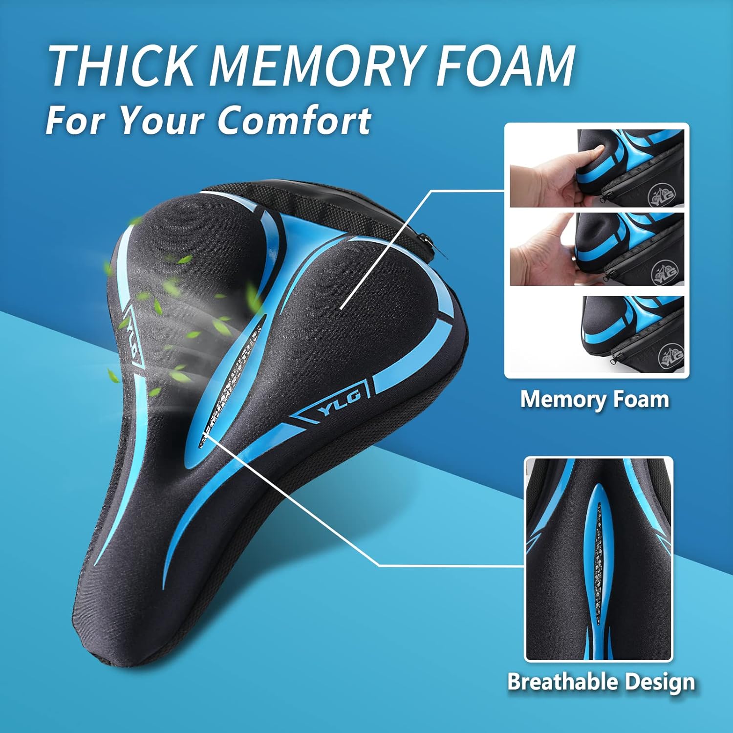 YC 3, YLG Bike Seat Cushion, Memory Foam, 11*8IN-2