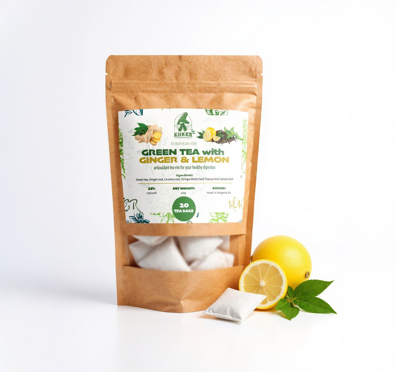 KUKER® Green Tea with Ginger & Lemon 20 Bags | 40g-0