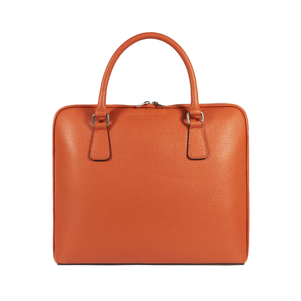 RB1019L | Cartella Business Unisex in Vera Pelle Made in Italy con tracolla removibile. Attacchi con moschettoni in metallo Nickel Lucido - Colore Arancione - Dimensioni: cm 37 x 29 x 6,5-1