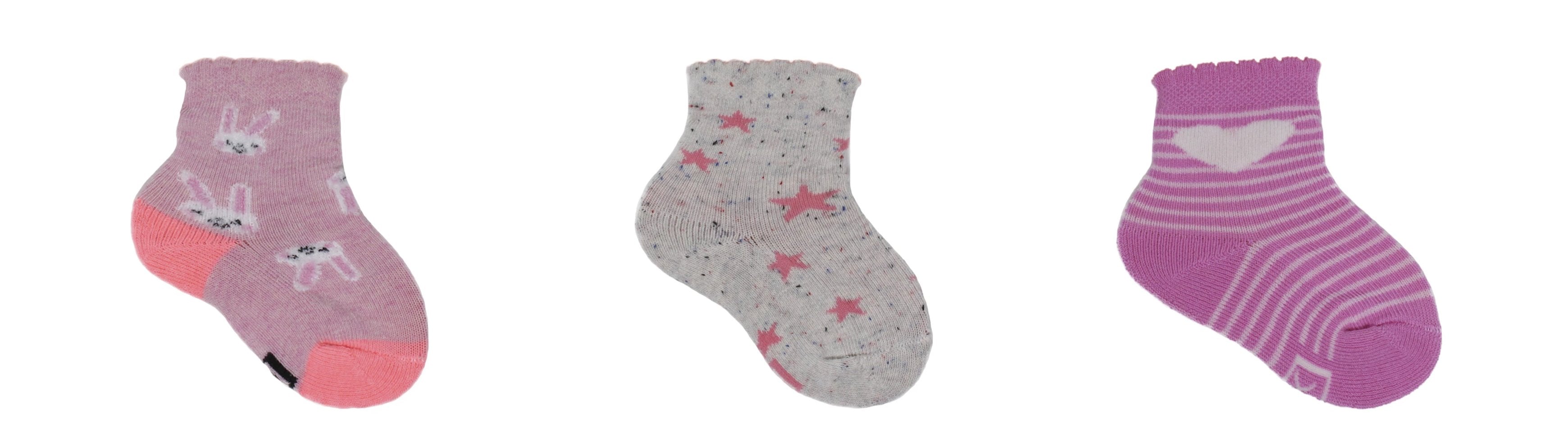 Chaussettes Bébé Fantaisie en Coton Écologique - Rose, Beige (3 paires)-0