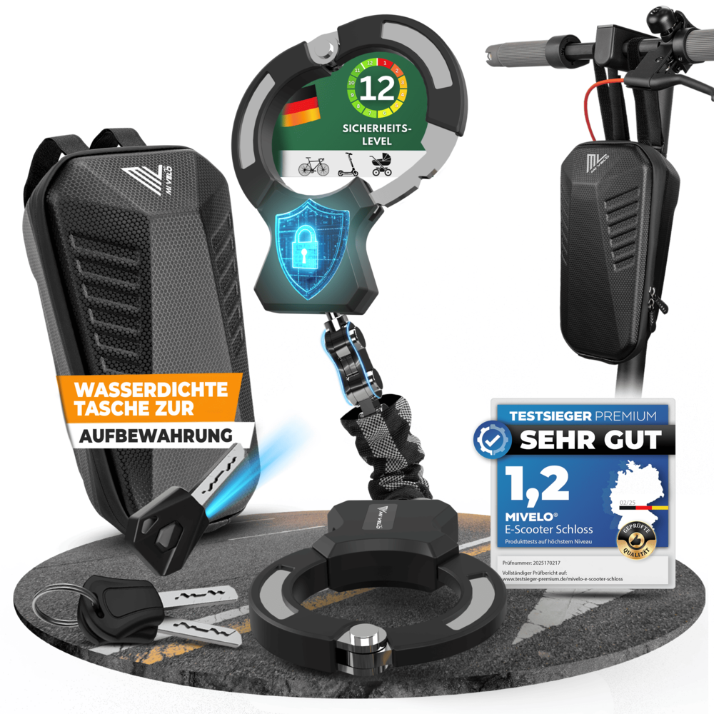 Mivelo Handschellenschloss für E-Scooter & Fahrrad inkl. Lenkertasche-5