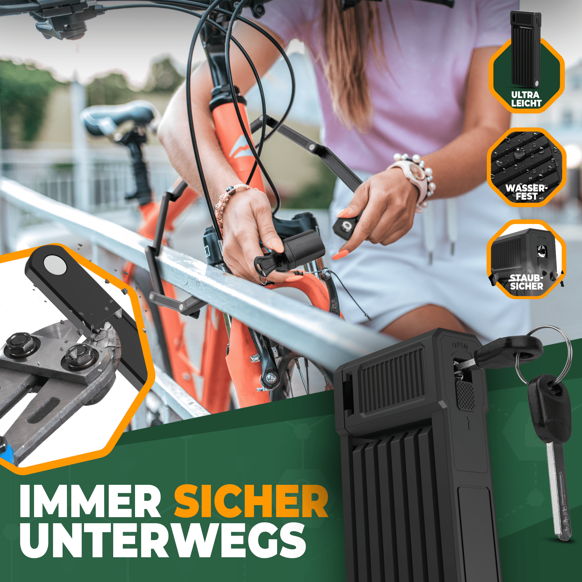 Mivelo Faltschloss mit Schlüssel 85cm & Carbonstahl-Kern-2