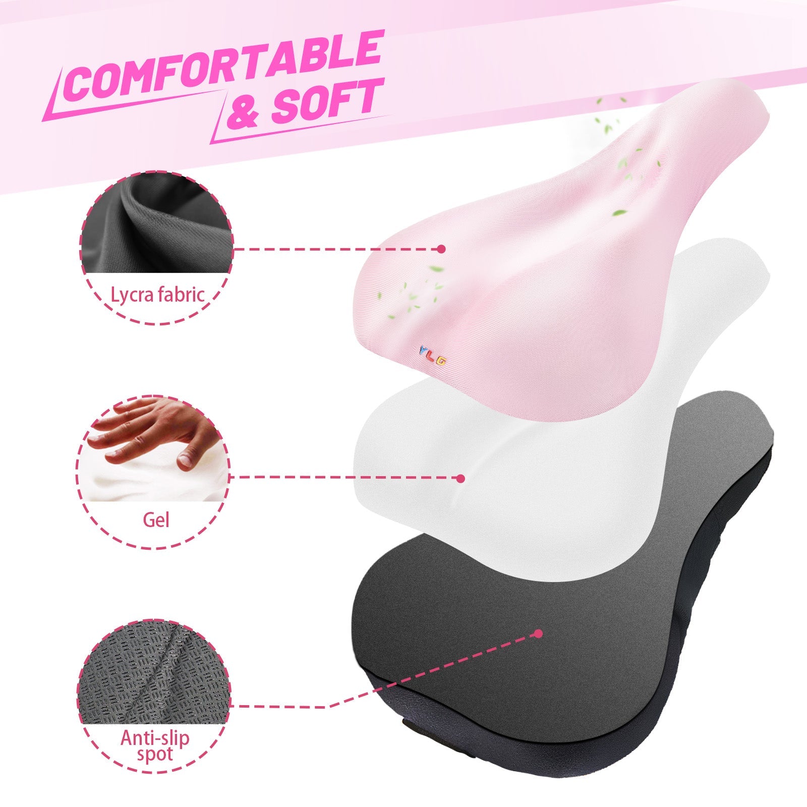 YC 8, YLG Pink Bike Seat Cushion - Gel Padded-3